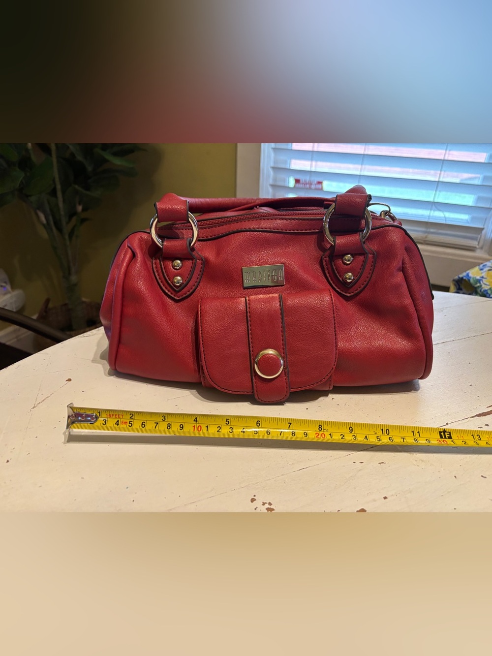 Madison Red Faux Leather Satchel with Gold Hardware
